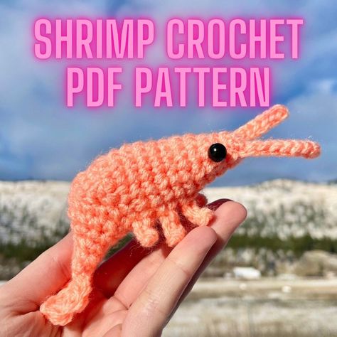 Shrimp Crochet Pattern, Confection Au Crochet, Crochet Design Pattern, Crochet Pattern Amigurumi, Fun Crochet Projects, Crochet Diy, Diy Crochet Projects, Crochet Patterns Amigurumi, Crochet Animals