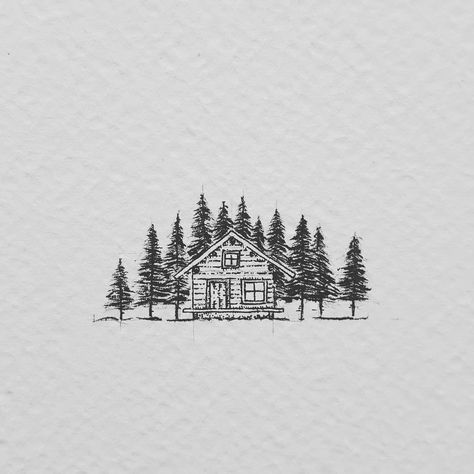 Cabin Tattoo, Switzerland Landscape, Mountain Drawing, Landscape Drawings, Nature Tattoos, Pen Art, 로고 디자인, Pyrography, Illustration Drawing