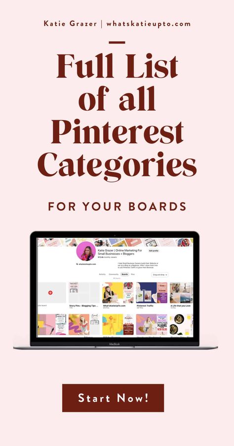 Pinterest Categories are actually relevant for the Pinterest Algorithm and can help you grow your Blog Subscriber and grow your Blog Traffic. This is an easy hack and great blogging tips you can implement today to make your Pinterest category and Pinterest Boards rank higher. Give Pinterest the information they need to understand your pins. #pinterestmarketing #pinterestips #pinterestalgorithm #bloggingtips Board Names Ideas, Pinterest Categories, Grow Pinterest, Pinterest Board Names, Pinterest For Beginners, Pinterest Tutorials, Media Pictures, Pinterest Hacks, Social Media Advice