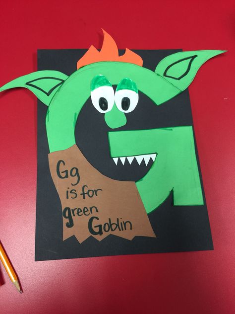 G is for Goblin activity G For Ghost Preschool, Letter G Halloween Crafts, Ghosts Preschool, Letter G Crafts For Preschoolers, G Is For Ghost, Kindergarten Halloween Crafts, Letter G Crafts, October Themes, Halloween Art Lessons