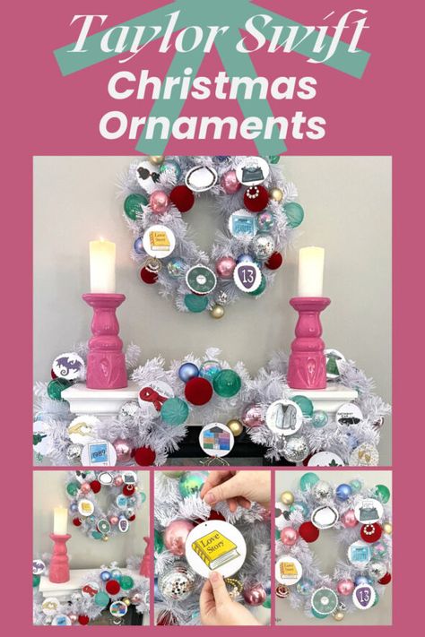 Taylor Swift Christmas Ornaments Taylor Swift Diy Ornaments, Taylor Swift Christmas Tree Ideas, Taylor Swift Ornament Diy, Swiftmas Tree, Taylor Swift Christmas Tree, Merry Swiftmas, Taylor Christmas, Christmas Tree Fireplace, Precious Moments Wedding