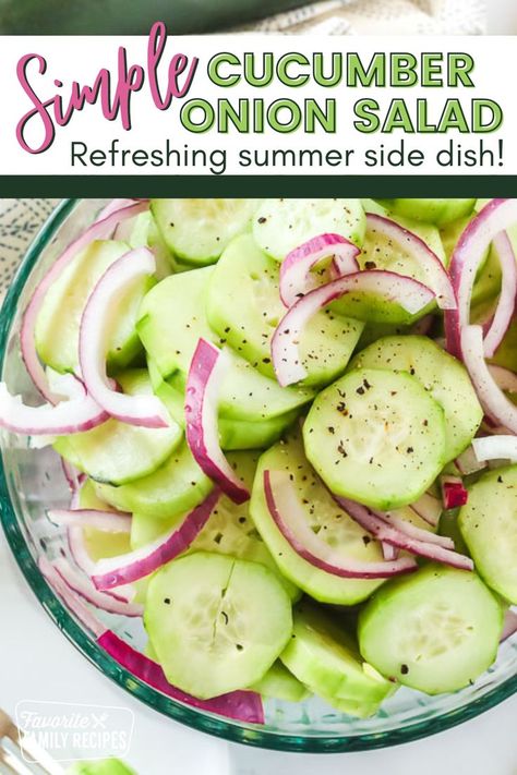 Elevate your summer salads with this simple Cucumber Onion Salad! Thinly sliced cucumbers and onions are tossed in a flavorful vinegar marinade, creating a refreshing and tangy side dish that pairs perfectly with grilled meats or sandwiches. With just a few simple ingredients, it's a breeze to make and enjoy! Cucumber Onion Vinegar, Cucumber Onion Salad, Cucumber Salad Vinegar, Cucumber Onion, Vinegar Cucumbers, Sliced Cucumber, Marinated Cucumbers, Asian Cucumber Salad, Cucumbers And Onions