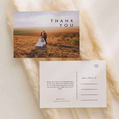 Modern Minimalist Photo Wedding Thank You Postcard Thank You Card Examples, Simple Wedding Cards, Free Wedding Cards, Wedding Thank You Postcards, Postcard Wedding Invitation, Contemporary Typography, Wedding Postcard, Simple Portrait, Minimalist Photos