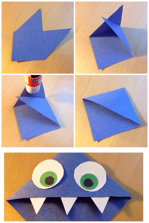 Cute monster bookmark Monster Bookmark, School Works, Diy Monsters, African Blouses, Origami Bookmark, Cute Monsters, Page Marker, Kid Crafts, Diy Ideas