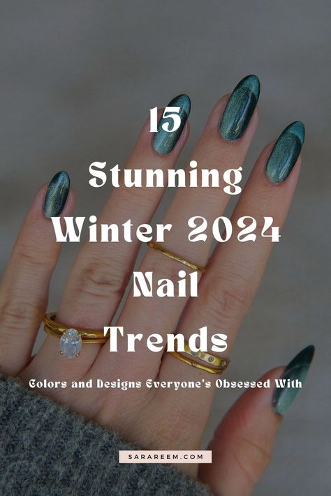 Discover the must-try Winter 2024 nail trends and nail color trends! From timeless classics like deep red and emerald green to modern glass nails and shimmer French tips, this season’s trends offer something for everyone. Embrace rich jewel tones, soft pinks, and bold animal prints that capture the essence of winter. Get inspired with chic nail designs and cozy colors that make a statement all season long. Save this guide for the latest in Winter 2024 - 2025 nail inspo! #Winter2024NailTrends Nails Acrylic Greens, Green Nail Designs French Tips, Gel X Manicure Designs, Winter Nails Green Gold, Nails Italian Style, Jewel Tone Chrome Nails, Emerald Jade Nails, Neutral New Years Eve Nails, Nails Design 2024 Winter