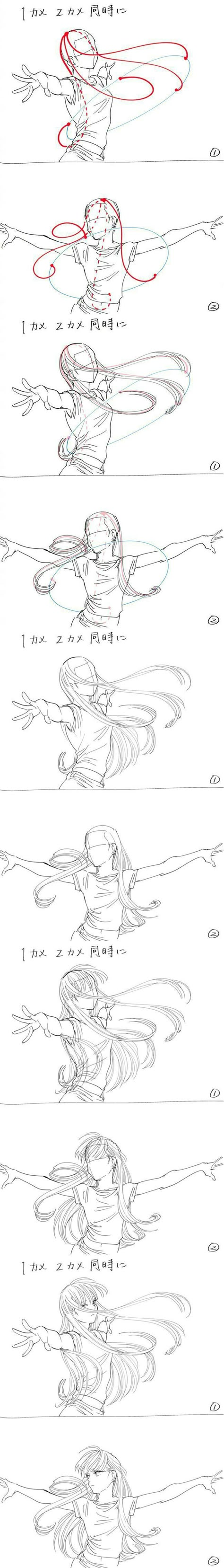 Movement Drawing, Fly Drawing, Drawing Hair Tutorial, Hair Sketch, Digital Art Beginner, Sketches Tutorial, Poses References, Learn Art, Anime Drawings Tutorials