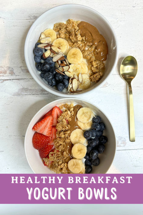 Oat And Yogurt Breakfast, Greek Yogurt And Fruit Bowl, Breakfast Greek Yogurt Bowls, Yogurt Oatmeal Bowl, Morning Bowls Healthy Breakfasts, Greek Yogurt Bowl Ideas, Yogurt And Granola Bowl, Greek Yogurt Bowl Recipes, High Protein Yogurt Breakfast