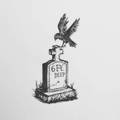 Tattoo Graveyard, Grave Sketch, Grave Drawing, Grave Tattoo, Graveyard Tattoo, Coffin Tattoo, Palm Tattoos, Crow Bird, Raven Tattoo