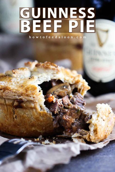 This Pub-Style Guinness Beef Pie is the perfect way to celebrate St. Patrick's Day!  Steeped in tradition and incredible taste, it's a true show-stopper of a dish.  Much of it can be made in advance!  Get the complete recipe with ALL-NEW VIDEO on the blog! Pub Night Food, Steak Pies, Beef And Ale Pie, Steak And Guinness Pie, Beef And Guinness Pie, Beef Pie Recipe, Guinness Recipes, Beef Pie, Ale Pie