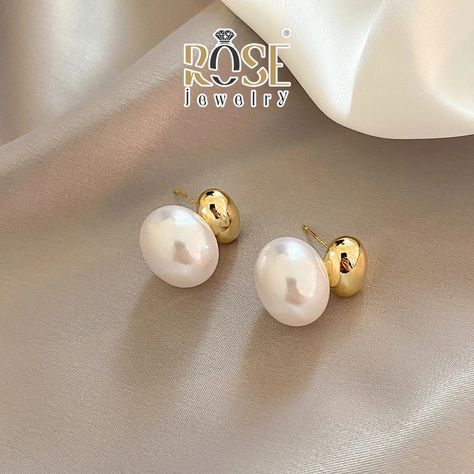 Shop with love 🛒 . Half moon earrings 👇 . https://rosejewelryonline.com/collections/earrings Flat Pearl Earrings, Pearl Drop Earrings Gold, Bridal Party Jewelry, Sweet Accessories, Sweet Earrings, Cheap Earrings, Copper Style, Womens Earrings Studs, Classic Earrings