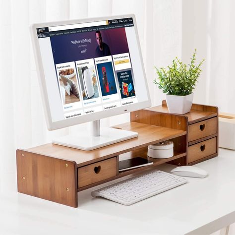 PRICES MAY VARY. Bamboo 💜 【High-Quality Bamboo Construction】: Our computer monitor stand, made of premium bamboo, exhibits excellent durability and stability. It is designed to support various sizes of monitors, providing a reliable and sturdy platform for your screen. 💙 【Organized Storage Solution】: Featuring three drawers and a spacious compartment, this bamboo monitor stand offers ample storage space for office supplies such as folders, notebooks, and sticky notes. The monitor stand with dr Desktop Printer Stand, Multipurpose Desk, Desktop Bookshelf, Monitor Riser, Desk Organizer Set, Printer Stand, Computer Stand, Stand Desk, Desktop Stand