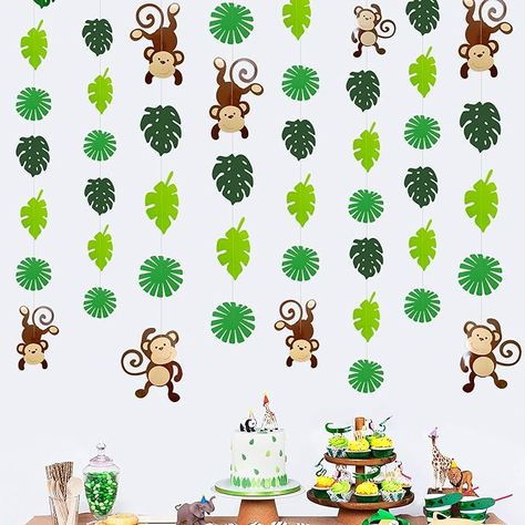 Amazon.com: Monkey Palm Leaves Cutouts Garland Jungle Party Decorations Monkeys Hanging Wall Decorations for Kids Wild One Birthday Tropical Jungle Safari Animal Party Banner Backdrop for Boys Baby Shower Decor : Everything Else Animal Theme Party Decorations, Monkey Birthday Party Decorations, Animals Birthday Theme, Monkey Party, Monkey Birthday Party, Monkey Party Decorations, Monkey Party Ideas, Monkey Decorations, Boy Baby Shower Decor