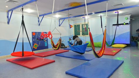 Sensory gym & play therapy for kids in Kuwait - Kuwait Moms Guide Kids Gym Room, Kids Play Centre, Therapy For Kids, Sensory Gym, Indoor Playroom, Kids Gymnastics, Cool Kids Bedrooms, Kids Indoor Playground, Gym Room At Home