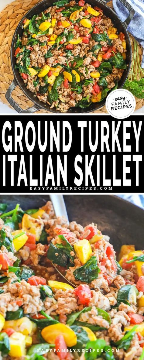 Italian Ground Turkey, Italian Skillet, Ground Turkey Meal Prep, Vegetable Skillet, Veggie Skillet, Ground Turkey Recipes Healthy, Yellow Squash Recipes, Healthy Ground Turkey, Italian Turkey