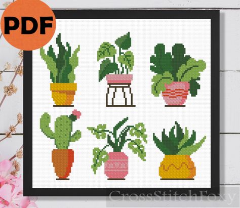 Plant Cross Stitch Pattern, Plants Cross Stitch, Plant Cross Stitch, Flower Cross Stitch, Boho Cross, Flower Cross, Pattern Flower, Boho Patterns, Cross Stitching