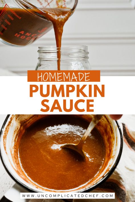 An image of Pumpkin Spice Sauce Sauce For Coffee, Pumpkin Spice Sauce, Flavored Pancakes, Pumpkin Sauce, Homemade Sauce Recipes, Homemade Pumpkin Spice, Chimichurri Sauce, Bechamel Sauce, Perfect Pasta