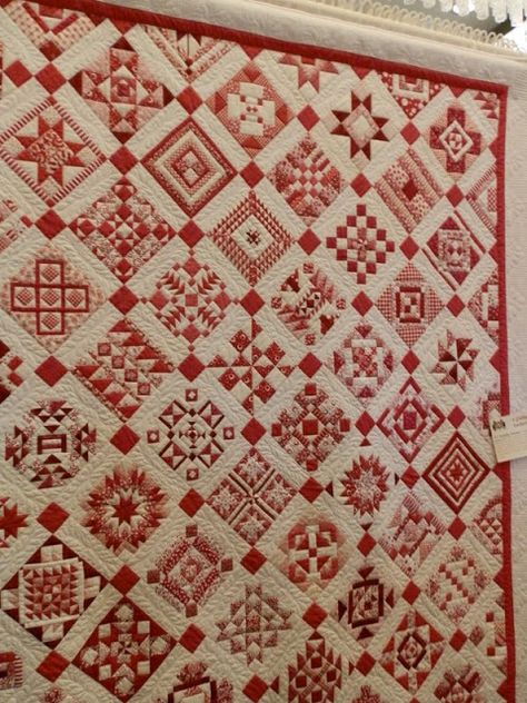 Love a red and white quilt. No wonder this one is called Totally Insane. Amische Quilts, Dear Jane Quilt, Farmers Wife Quilt, Two Color Quilts, White Quilts, Red And White Quilts, Christmas Quilt Patterns, Sampler Quilts, Pretty Quilt