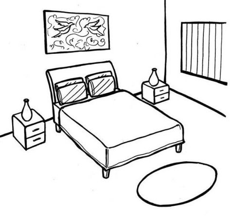 Bedroom Coloring Pages, Drawing Cartoon Characters Sketches, Bedroom Cartoon, Feng Shui Bedroom, Bedroom Drawing, Simple Bedroom Design, Color Sheets, Drawing Sheet, Designs Coloring Books