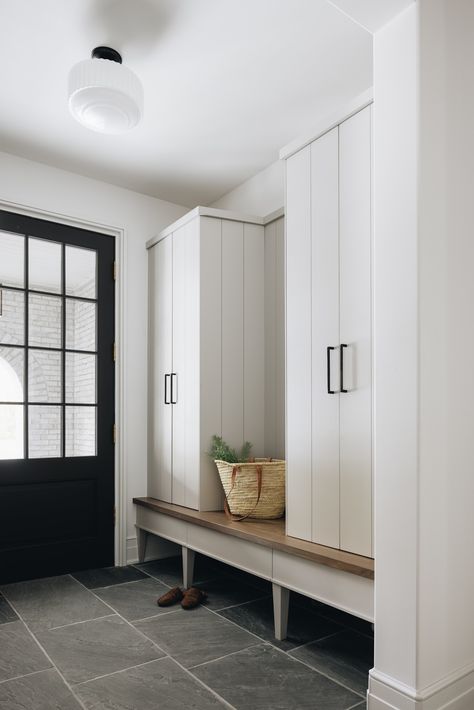 ThirdTimesACharmClient — Kate Marker Interiors Cottage Laundry Room, Bria Hammel Interiors, Bria Hammel, Floor To Ceiling Cabinets, Kate Marker Interiors, Floor Renovation, Ideas Para Organizar, Slate Flooring, Built In Bench