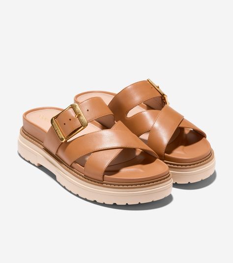 Women's Fraya Slide Sandals in Brown | Cole Haan Dark Caramel, Cole Haan Shoes, Lug Sole, Sandal Women, Cole Haan, Slide Sandals, Womens Sandals, Caramel, Leather Upper