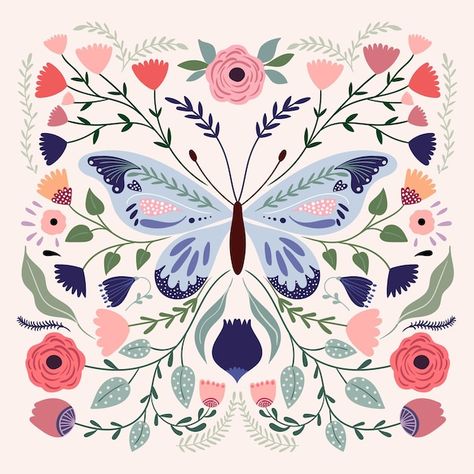 Spring summer butterfly composition, pos... | Premium Vector #Freepik #vector #textile-design #textile-pattern #fabric-design #seamless-floral Butterfly Composition, Blush Decor, Card With Flowers, Pink Bedroom For Girls, Xmas Tags, Flowers In Bloom, Pink Nursery Decor, Butterfly Illustration