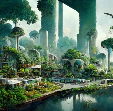 Solar Punk Architecture, Agriculture Future, Eco Futurism, Solarpunk City, Solarpunk Aesthetic, Fiction Aesthetic, Solar Punk, Arch Building, Eco City