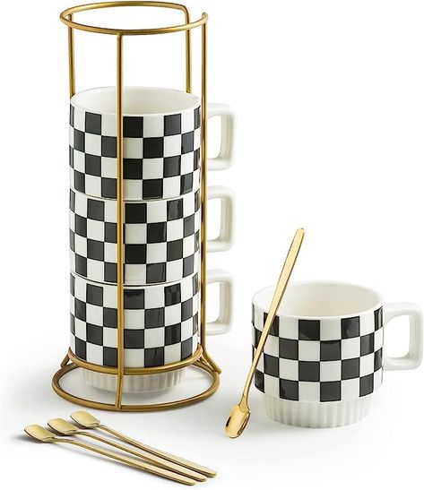 Coffee Mug Set, Tea Spoon, Coffee Cup Set, Black And White Pattern, Coffee Mug Sets, Mug Set, Cup Set, Espresso Cups, Tea Cup Set