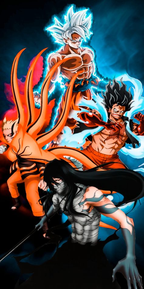 Naruto Luffy Ichigo, Goku X Naruto X Luffy X Ichigo, Naruto Luffy Ichigo Goku, Anime Face Drawing, Goku Wallpaper, Crazy Wallpaper, Anime Background, Naruto Uzumaki, Face Drawing