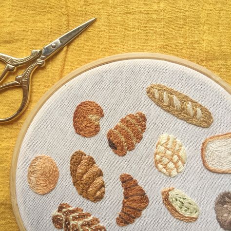 Bread Embroidery, Food Embroidery, Painting Studies, Totes Ideas, Knitting Basics, Simple Painting, Summer Sewing, Cute Embroidery, 자수 디자인