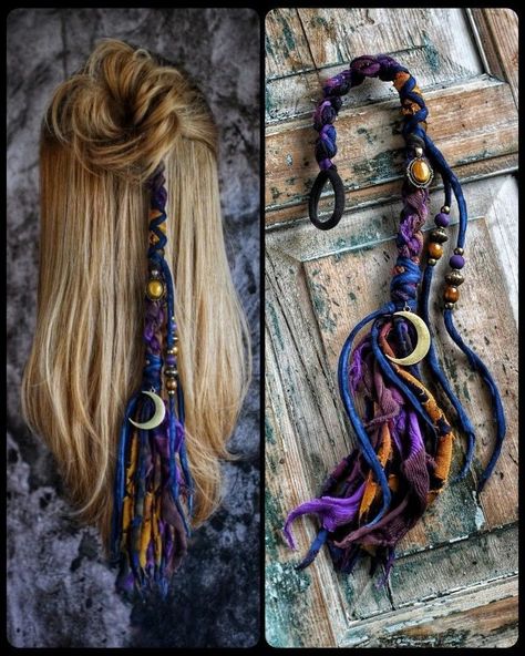 Hippy Hair Accessories, Clip In Hair Accessories, Dread Hair Accessories, Diy Viking Hair Accessories, Witch Hair Accessories, Witchy Hair Accessories, Boho Hair Wrap Diy, Witch Accessories Diy, Hair Yarn Wrap