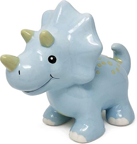 Hapinest Ceramic Dinosaur Piggy Bank for Boys, Triceratops | Nursery Decor and Gifts : Amazon.ca: Home Dinosaur Piggy Bank, Ceramic Dinosaur, Toddler & Baby Boy Style, Blue Nursery Decor, Coin Slot, Dinosaur Nursery, Kids Money, Cute Piggies, Piggy Banks