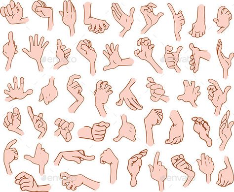 Vector illustrations pack of cartoon hands in various gestures. Cartoon Hands, Beautiful Pencil Drawings, Hand Gestures, Hand Drawing Reference, Hand Reference, Animation Reference, Anatomy Drawing, Cartoon Drawing, Hand Sketch