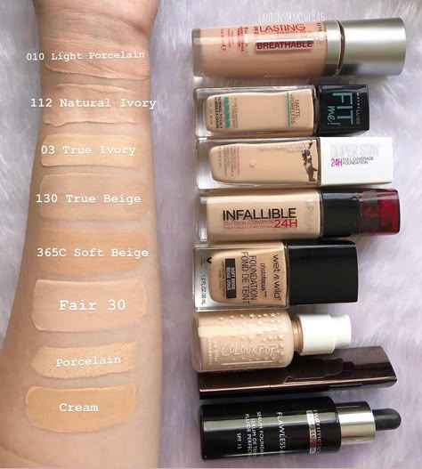 Lauren on Instagram: “Here are swatches of all my foundations. My closest matches are the L’Oréal Infallible Stay fresh, Maybelline Superstay, Colourpop No…” Fresh Haircuts, Maybelline Superstay Foundation, Superstay Maybelline, Maybelline Foundation, Hourglass Makeup, Foundation Swatches, Performance Makeup, Makeup Shades, Makijaż Smokey Eye