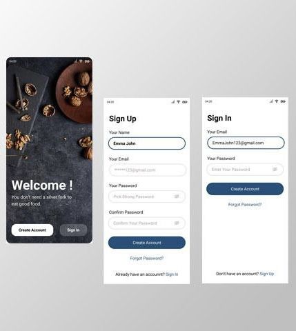 UI template of a restaurant app App Sign In Page, Signup Page Design, Sign Up Page Ui, Sign In Ui, Login Ui Design, Sign Up Ui, Signup Page, Sign In Page, Login Ui