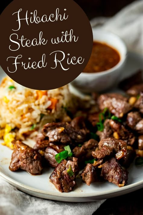 Steak And Rice Dinner Recipes, Easy Hibachi Steak Fried Rice, Steak Marinade For Fried Rice, Hibachi Steak On Blackstone, Fried Rice Steak, Blackstone Steak Fried Rice, Steak Hibachi At Home, Stove Top Hibachi, Black Stone Hibachi Steak