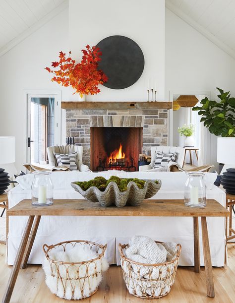 70 Of House & Home’s Best Fall Decorating Ideas - House & Home Modern Georgian, Stone Tile Flooring, Sarah Richardson, Iron Shelf, Old Farmhouse, Young Family, Modern Farmhouse Style, Tiny Homes, Home Look