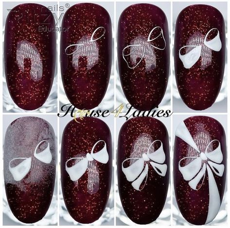 Bows Nails Design, Christmas Bow Nail Art, Bow Design Nails, Beginner Nail Designs, Nail Noel, Bow Nail Designs, Xmas Nail Designs, Nail Art Noel, Bow Nail Art