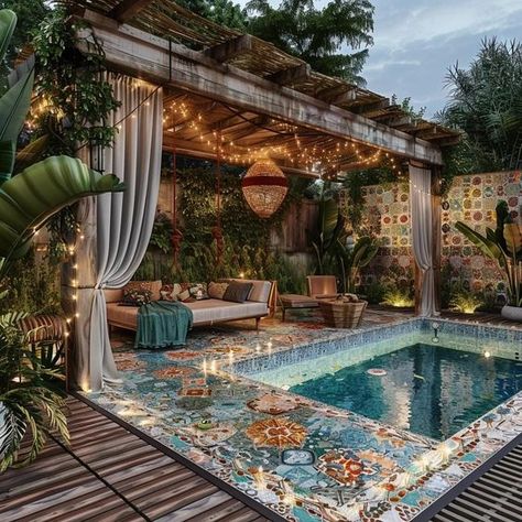 Bohemian Hippie Lifestyle Pool Gazebo Ideas Cabanas, Roblox House Ideas, Roblox House, Tuscan Style Homes, Boho Chic Living Room, Hippie Lifestyle, Gothic Garden, Modern Mexican, Backyard Pool Landscaping