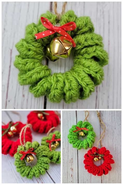 Crochet Wreath Ornament, Crochet Ornaments Free Pattern, Crochet Wreath Pattern, Crocheted Ornaments, Crochet Christmas Garland, Crochet Christmas Wreath, Crochet Christmas Ornaments Free, Crochet Ornament Patterns, Christmas Crochet Patterns Free