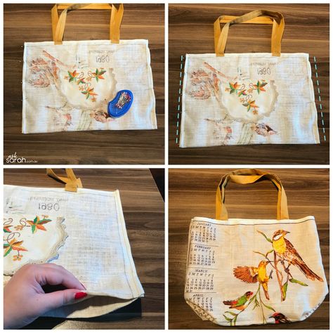 Sew: Vintage Tea Towel Totes Three Ways {Easy & Sweet Upcycle} - Ask Sarah Tea Towel Bags Sewing Tutorials, Linen Tea Towels Diy Sewing Projects, Upcycle Tea Towels, Tea Towel Upcycle, Vintage Tea Towels Repurposed, Towel Upcycle, Tea Towels Crafts, Tea Towels Diy, Bag Tutorials