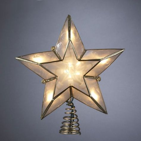 Kurt Adler 10-Light 5-Point Capiz Star Christmas Treetop, Ivory and Gold Star Christmas Tree Topper, Unlit Christmas Trees, Vintage Christmas Tree Toppers, Christmas Tree Star Topper, Star Christmas Tree, Tree Star, Christmas Topper, Tree Topper Bow, Christmas Tree Star