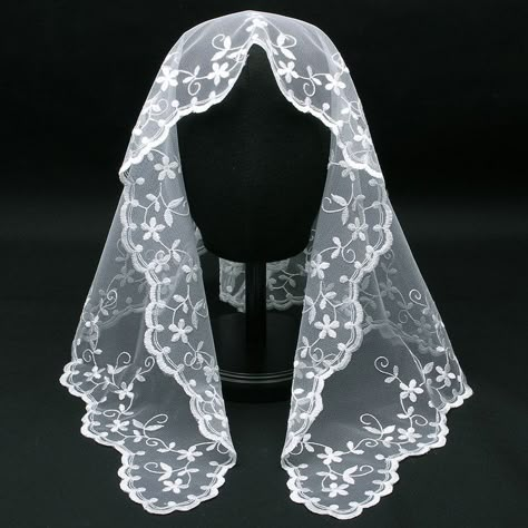 Wedding Veil Mantilla, Catholic Aesthetic Outfits, Catholic Veiling, Christian Veil, Catholic Clothing, Unique Hijab, Christian Veils, Religious Veils, Catholic Veil