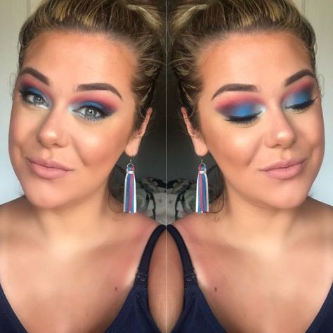 4th Makeup Ideas, Memorial Day Eyeshadow Looks, Buffalo Bills Makeup, Phillies Makeup, 4th Of July Eyeshadow Looks, Memorial Day Makeup Looks, Fourth Of July Makeup Ideas Eyes, Memorial Day Hairstyles, 4th July Makeup