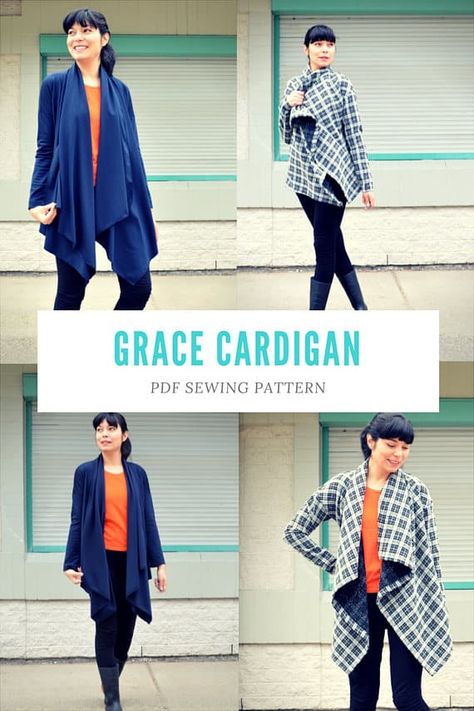 Waterfall cardigan sewing pattern for women from DG Patterns Retro Sewing Patterns, Making Clothes, Sew Ins, Waterfall Cardigan, Beginner Sewing Projects Easy, Sewing Design, Sewing Projects For Beginners, Cardigan Pattern, Love Sewing