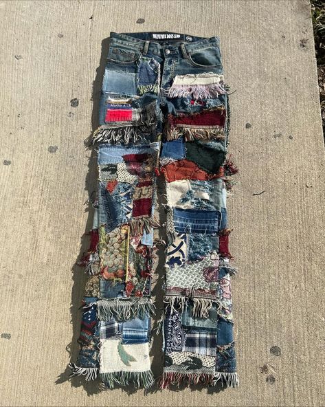 Patchwork Denim Jeans, Denim Ideas, Patchwork Denim, Denim Patchwork, Denim Jeans, Patchwork