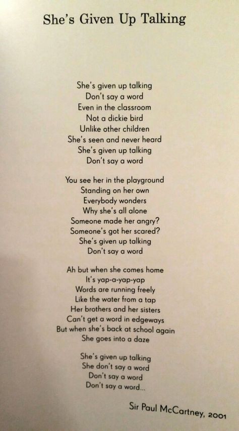 She's Given Up Talking by Sir Paul McCartney (selective mutism) Selective Mutism Aesthetic, Selective Mutism Quotes, Selective Mutism Art, Crushing Quotes, Teacher Vision Board, Communication Disorders, Selective Mutism, O Words, Health Psychology