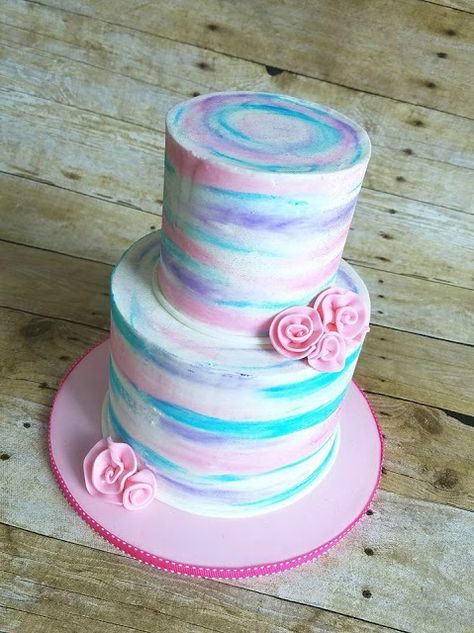 Pink And Purple Cake Decorating Ideas, The Dye Birthday Cake, Pink Purple Blue Birthday Decoration, Double Cakes For Birthdays, Tie Dye Wedding Cake, Ombre Cake Ideas Birthday, Pink Purple And Blue Birthday Cake, Pastel Watercolor Cake, Pink Blue And Purple Cake