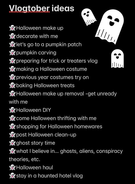 Vlogtober content ideas! The halloween themed content you need to make!! - Fashion For Lunch October Content Ideas, What Should I Be For Halloween, Vlogtober Ideas, Vlogtober Video Ideas, Halloween Content Ideas, Mundane Halloween, Halloween Dti, Creative Content Ideas, Family Time Activities