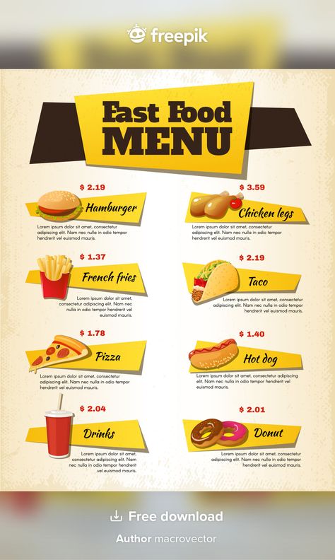 Fast Food Menu Design, Design Cibo, Menu Vintage, Healthy Restaurant Food, Menu Pizza, Food Typography, Food Truck Menu, Menue Design, Pizza Menu