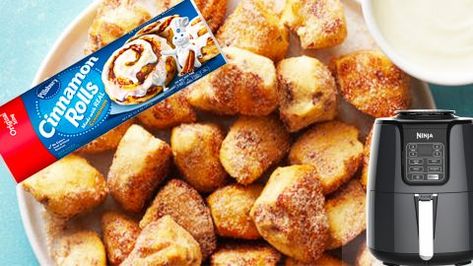 Air Fryer Cinnamon Roll Bites Recipe | DIY Joy Projects and Crafts Ideas Pillsbury Dessert Recipes, Pillsbury Recipes Dessert, Cinnamon Bites Recipe, Air Fryer Cinnamon Roll Bites, Pillsbury Desserts, Cinnamon Roll Bites Recipe, Cinnamon Roll Bites, Cinnamon Bites, Pillsbury Cinnamon Rolls